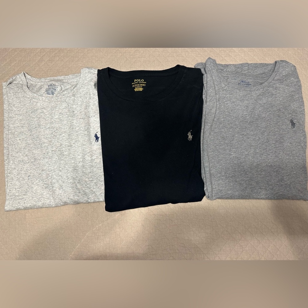 Polo by Ralph Lauren Men's Black long sleeve and 2 Gray Tees